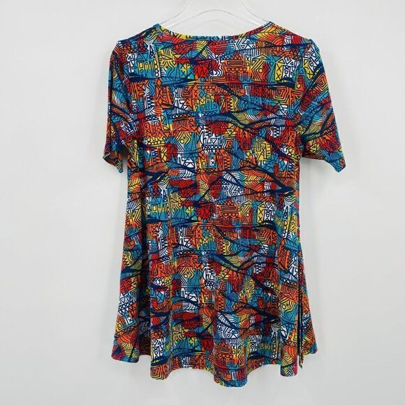 Lularoe Size XS Blue & Orange Geometric Print Short Sleeve Perfect Tee Flowy - Picture 6 of 8